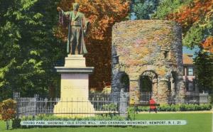 RI - Newport. Touro Park, Old Stone Mill, Channing Monument