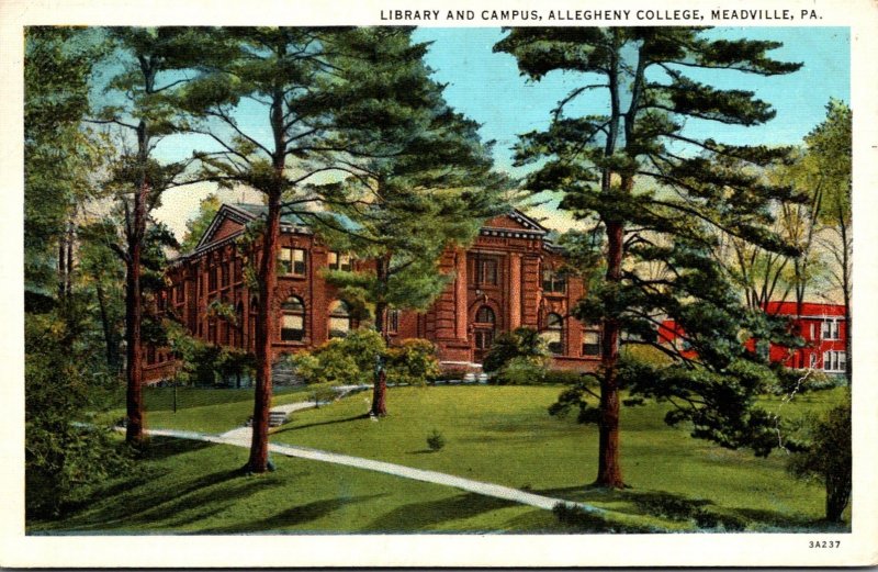 Pennsylvania Meadville Library and Campus Allegheny College 1937 Curteich