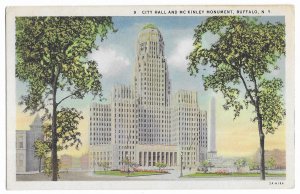 'City Hall and McKinley Monument, Buffalo, N.Y.' Unused New York linen Colortone