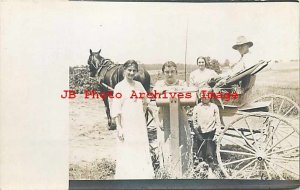 Unknown Location, RPPC, Family with Horse Drawn Carriage by Mail Box