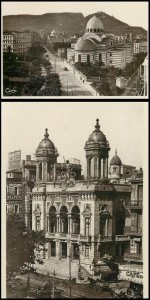 Algeria Oran cathedral and theater unit of 2 topographical real photo postcards