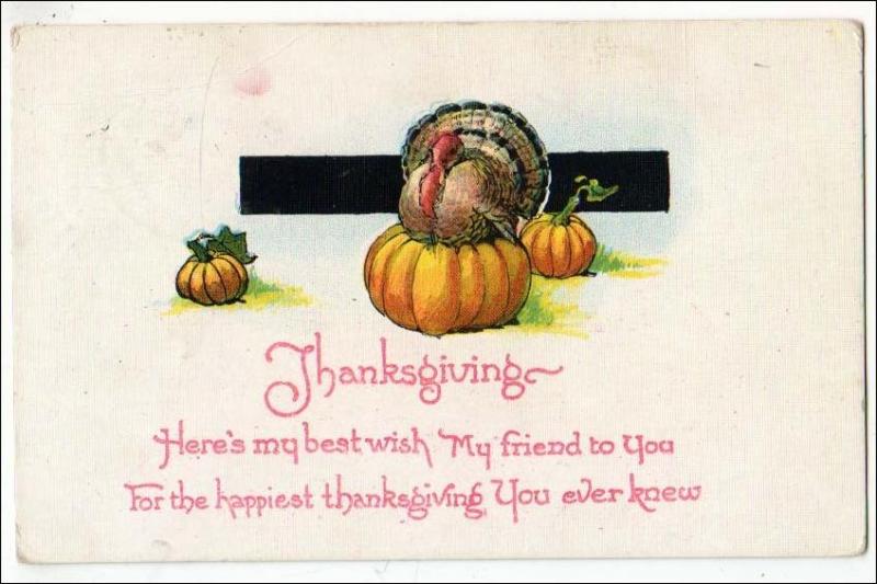 Greeting - Thanksgiving, Turkey Sitting on a Pumpkin