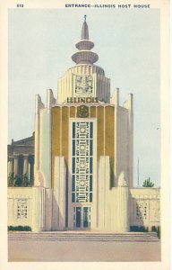 1933 Chicago World's Fair Illinois Host House Entrance Litho Postcard Un...