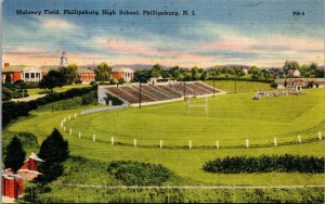 Vtg New Jersey NJ Phillipsburg High School Maloney Field 1940s Linen Postcard