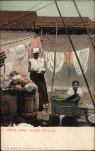 Panama Local Women Doing Laundry Washing Indigenous c1910 Vintage Postcard