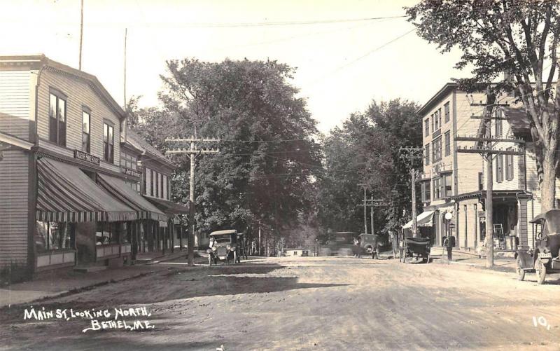 Bethel ME Main Street Business District Storefronts Looking North RPPC