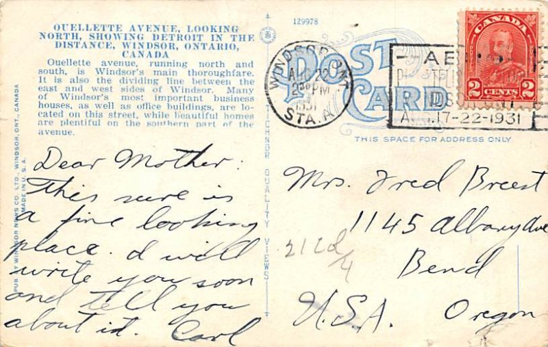 Ouellette Avenue Windsor, Ont, Canada 1931 