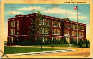 High School Building Milford Delaware DE Linen Postcard Q13