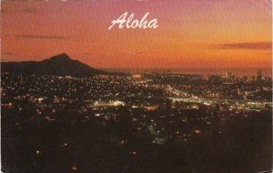 Hawaii Sunset Over Waikiki and Honolulu 1973
