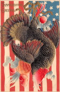 Thanksgiving Greetings Turkey W/ Airbrushed Fruits & American Flag Background PC