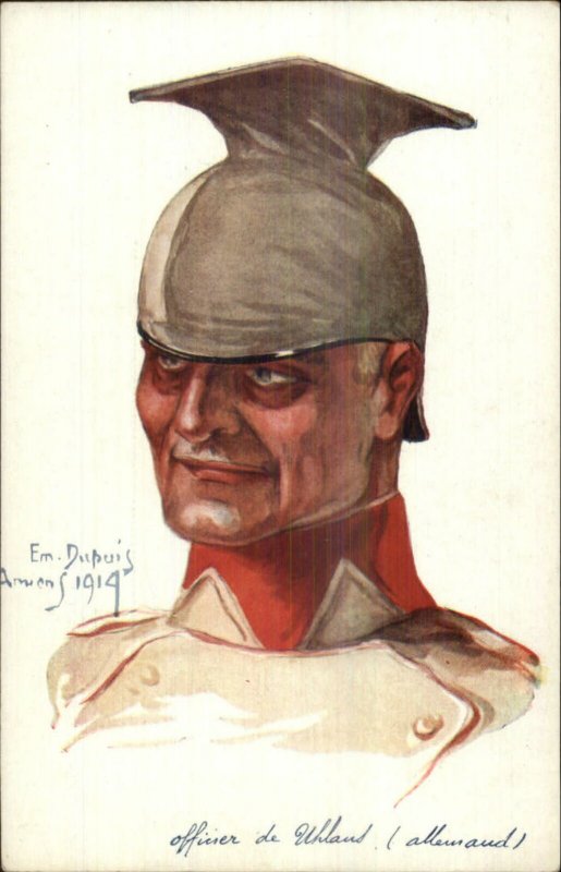 Em. Dupuis WWI Military Soldier Uniform Caricatures Uhlans Allemand Postcard