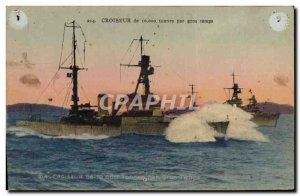 Old Postcard Warship Cruiser 10,000 tons in heavy weather