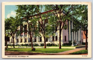 Columbus Georgia~Post Office~Columned Building~Vintage Linen Postcard
