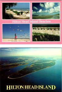 2~4X6 Postcards HILTON HEAD ISLAND, SC South Carolina BEACHES & BIRD'S EYE VIEW