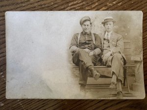 Original Vintage Postcard Early 1900's RPPC Real Photo Men Sitting On Bench