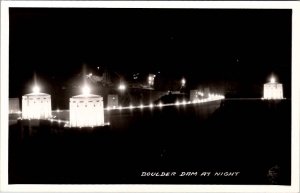 RPPC NV Boulder Dam at Night Nevada Postcard F27