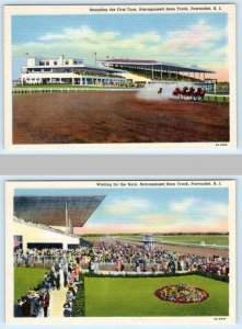 2 Postcards PAWTUCKET, RI ~ Grandstand NARRAGANSETT RACE TRACK First Turn c1930s