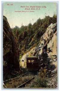 Black Hills South Dakota Postcard Rock Cut Rapid Canon Line Railroad Train c1910