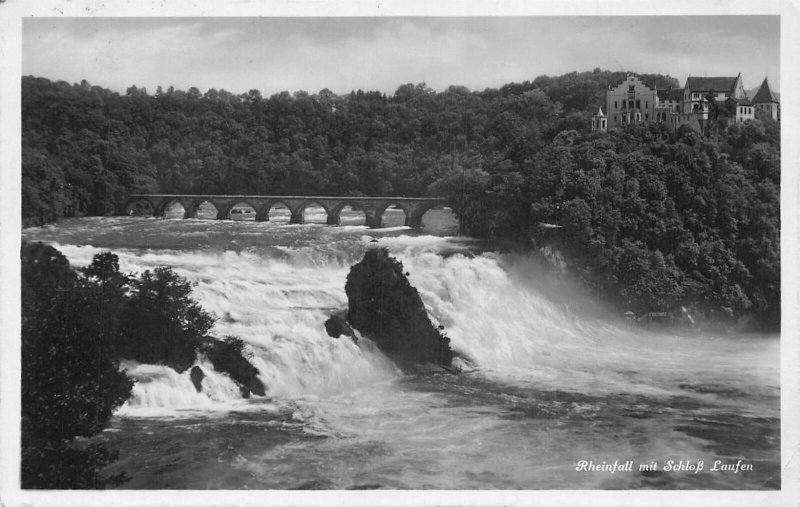 B073 Switzerland 1932 Rheinfall mit Schloss Laufen Bridge RPPC vintage postcard