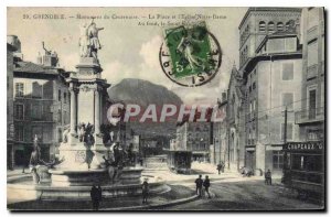 Old Postcard Grenoble Centennial Monument Square and the Church of Our Lady T...