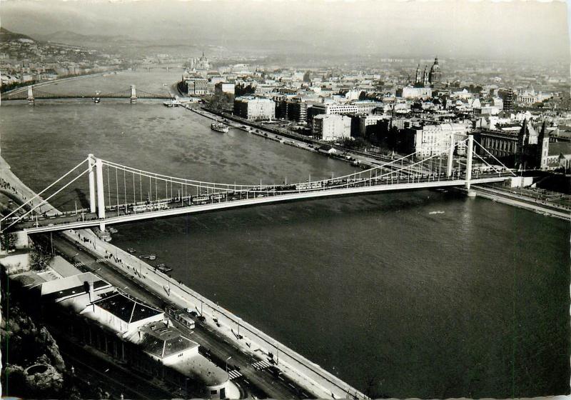 Hungary Budapest Danube bridge panorama 1960s RPPC