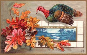 Thanksgiving Greetings Special Holiday Turkey Leaf Vintage Postcard c1910
