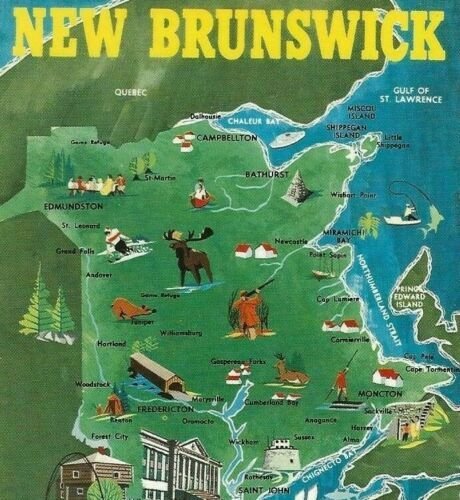 Postcard: New Brunswick Map Canada 1965 Vintage Unposted  