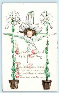 Arts and Crafts - 14th CENTURY EASTER CAROL Fantasy Lily Girl ca1910s Postcard