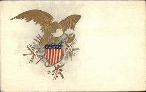 Gold Eagle & American Flag Shield c1910 Postcard