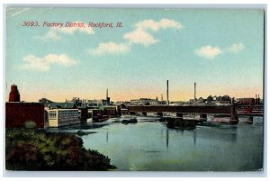 1912 Factory District Buildings River Scene Rockford IL Posted Vintage Postcard 
