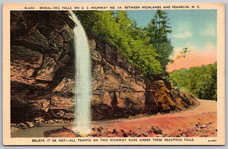 Highlands & Franklin North Carolina 1930-40s Postcard Bridal Veil Falls