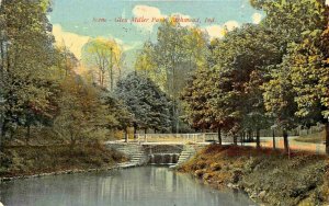 RICHMOND INDIANA~GLEN MILLER PARK~LAKE & STONE BRIDGE~1912 PSTMK POSTCARD