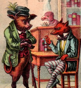 1880s-90s Zabinski's Bee Hive Anthropomorphic Fox Bull Bird Fab! P166