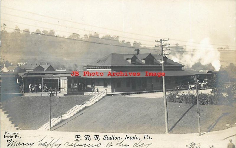 Depot, Pennsylvania, Irwin, RPPC, Pennsylvania Railroad Station, Kuhnert Photo