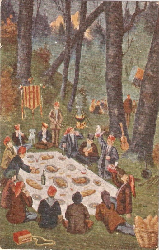 jJ.Ibañez. Popular country meal. Carameliasl Nice Spanish vintage postcard