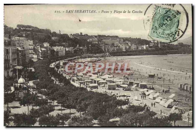 Old Postcard San Sebastian Paseo Playa De La Concha