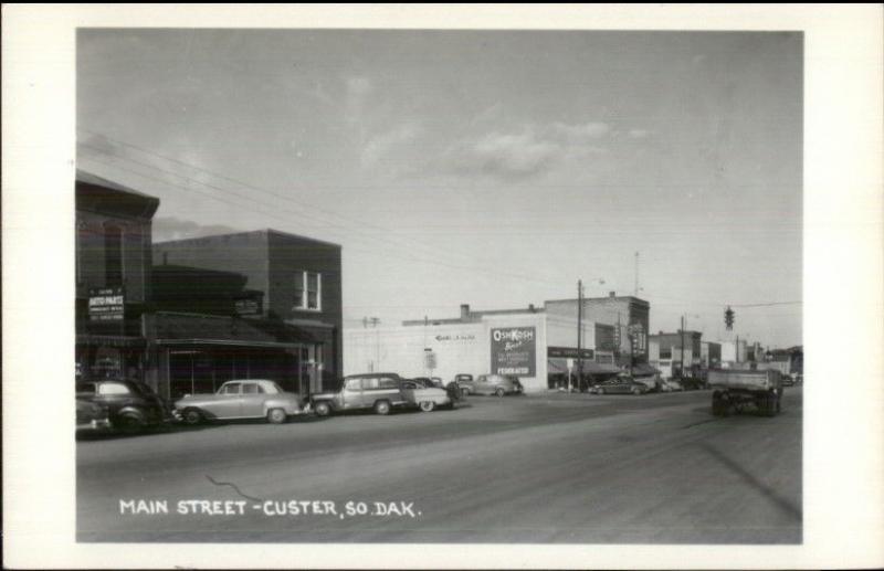 Custer SD Main St. Cars Stores Real Photo Postcard