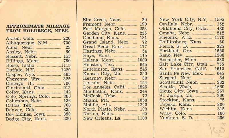 Holdrege NE~A&A Court~Java Junction Cafe~Bruce & McGill Station~Mileage Adv Card