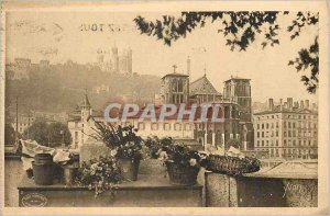 Old Postcard Lyon VUe on Cathedrale St. Jean and the Basilica of Fourviere