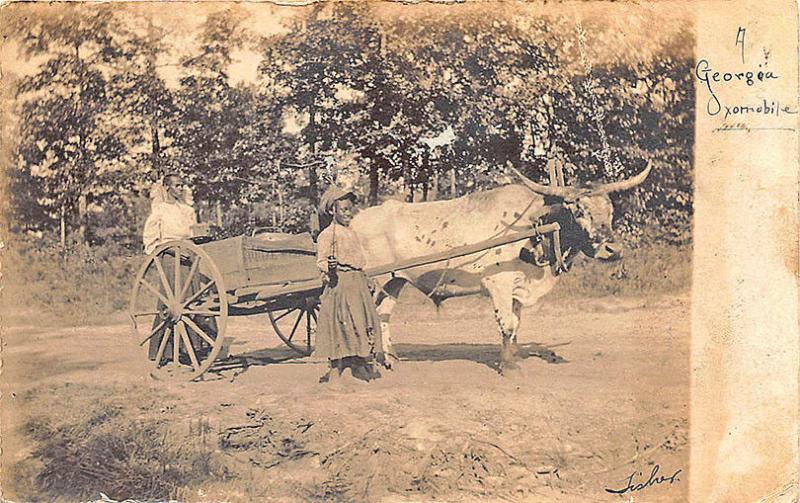 A Georgia Oxmobile Signed Fisher Black Man & Woman Real Photo RPPC Postcard