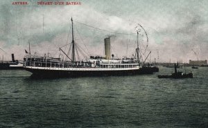 Vintage Postcard 1911 Ship Depart D'un Bateau Anvers Port of Antwerp Belgium