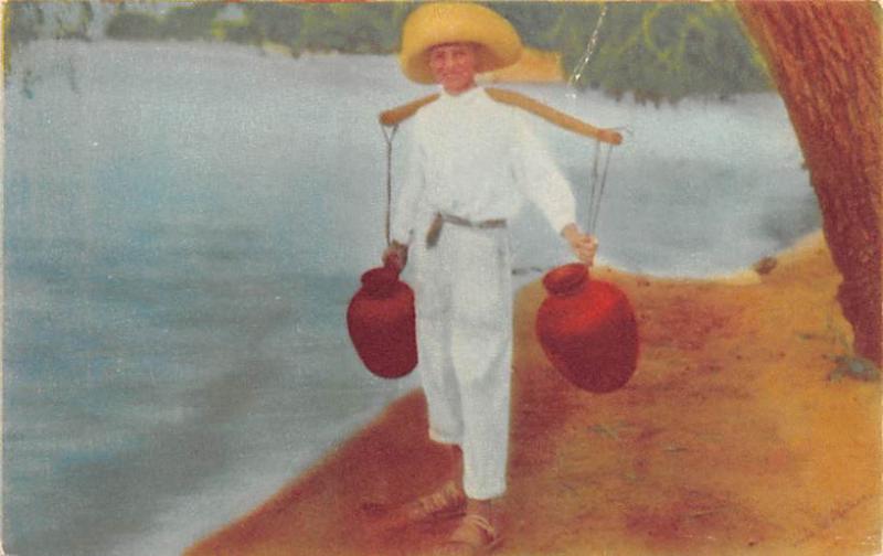 Jalisco Mexico Postcard Tarjeta Postal Water Carrier from the Lake Chapala Ja...