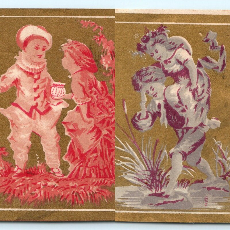 c1880s LOT of 2 Cute Victorian Litho Stock Small Trade Cards Boy Girl Scrap C15