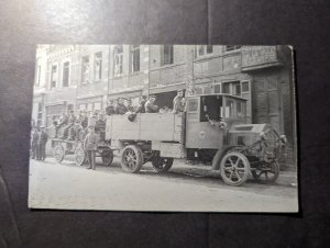 Mint 1918 Germany WWI RPPC Postcard Truck with Military Soldiers