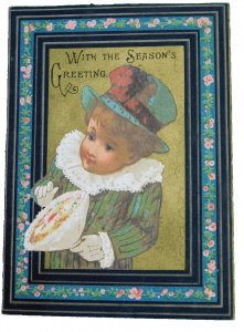1870s-80s A Happy Christmas A McCarthy Girl in Hat Victorian Trade Card F33