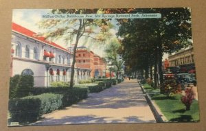 .01 LINEN POSTCARD MILLION DOLLAR BATHHOUSE ROW, HOT SPRINGS NATL PARK, ARK.