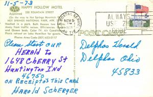 Hot Springs National Park Arkansas 1973 Postcard Happy Hollow Motel 