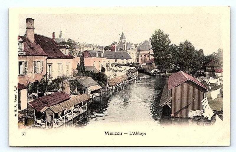 VIERZON, France ~ Attractive TOWN & RIVER SCENE  c1910s Hand Colored Postcard