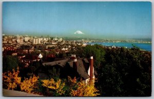 Vtg Seattle Washington WA From Queen Ann Hill Business District Mt Hood Postcard