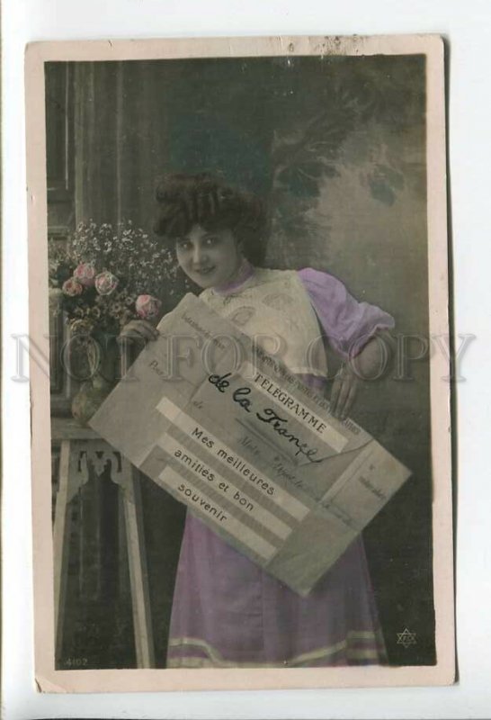 3177311 NELLE Lady w/ Huge TELEGRAMME Vintage PHOTO PC